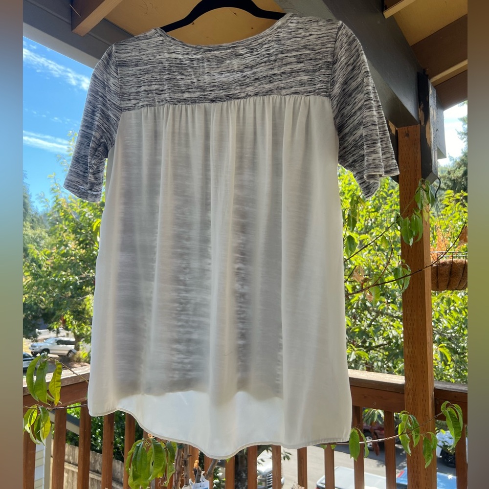 LOFT Grey Top / Sheer White Back